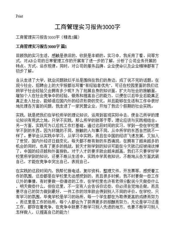 工商管理实习报告3000字3篇