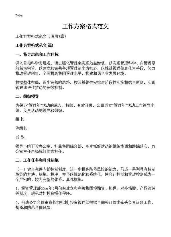工作方案格式范文3篇