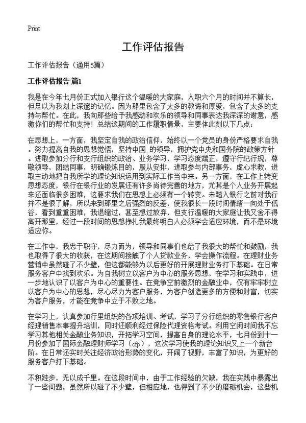 工作评估报告5篇