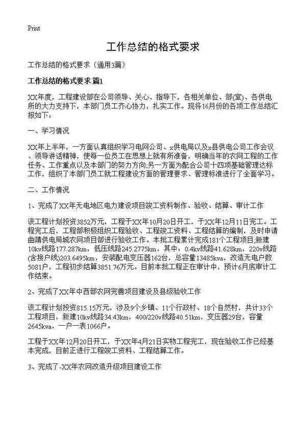 工作总结的格式要求3篇