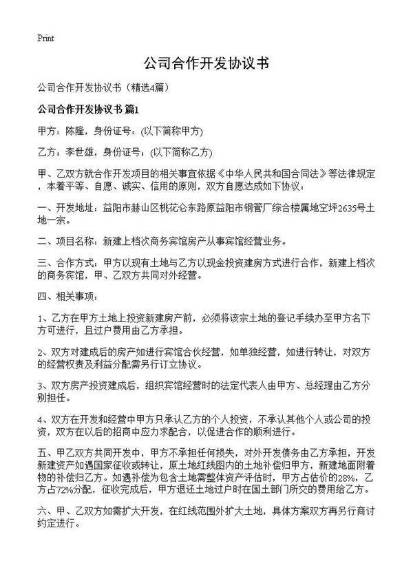 公司合作开发协议书4篇