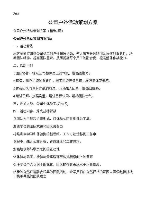 公司户外活动策划方案6篇