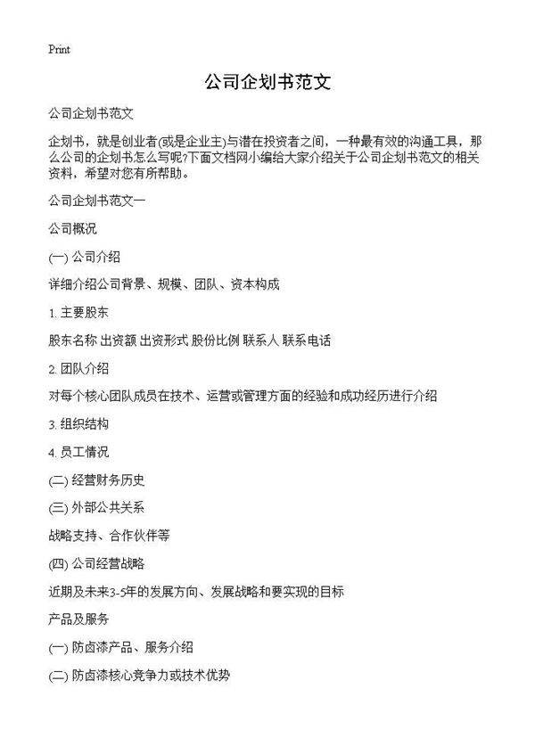 公司企划书范文