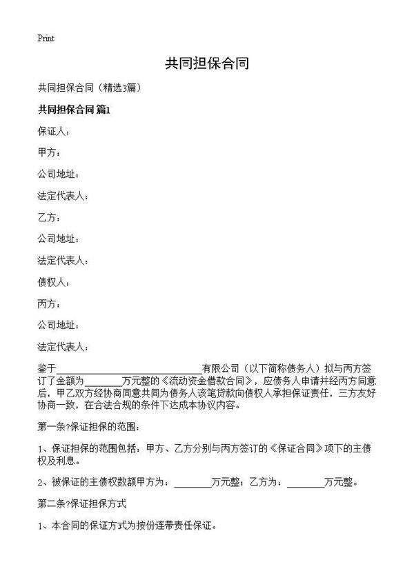 共同担保合同3篇
