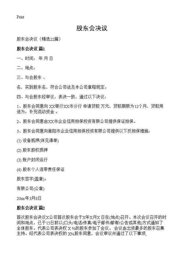 股东会决议22篇
