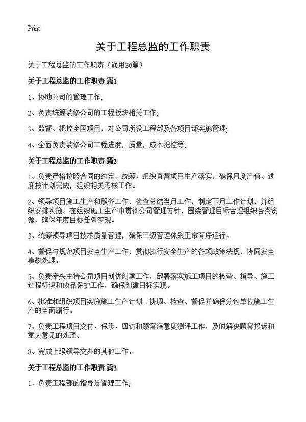 关于工程总监的工作职责30篇