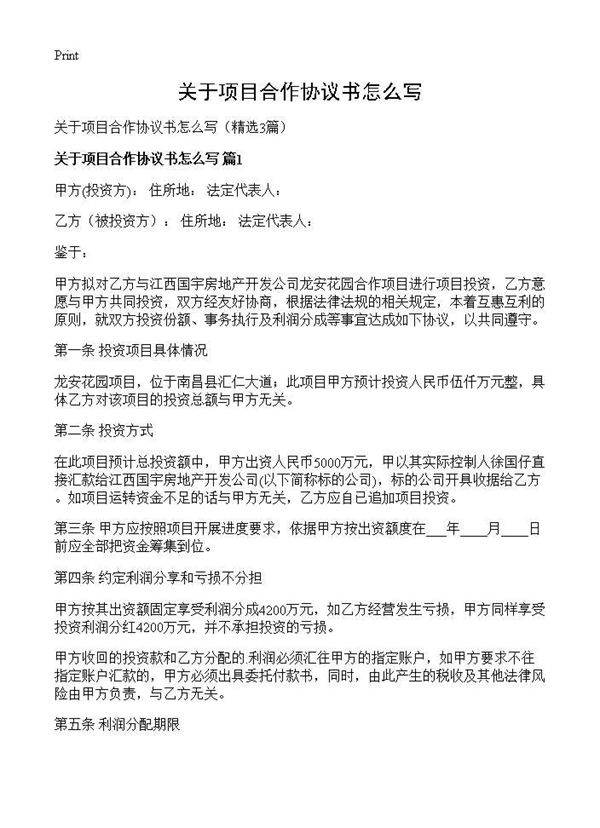 关于项目合作协议书怎么写3篇