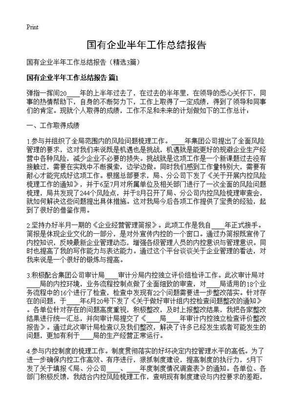 国有企业半年工作总结报告3篇