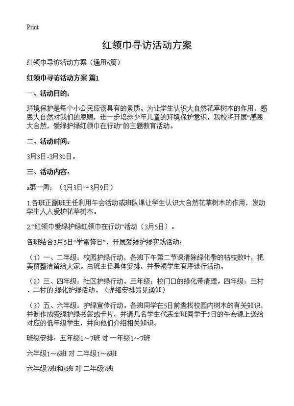 红领巾寻访活动方案6篇