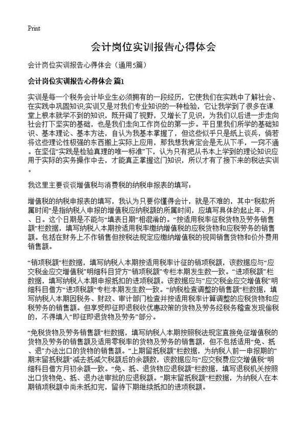 会计岗位实训报告心得体会5篇