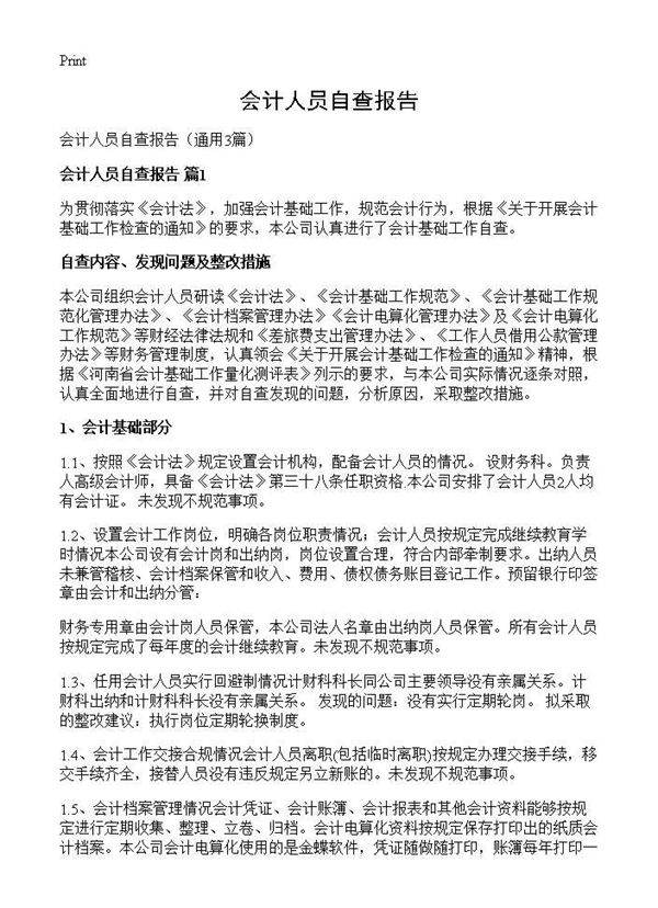 会计人员自查报告3篇