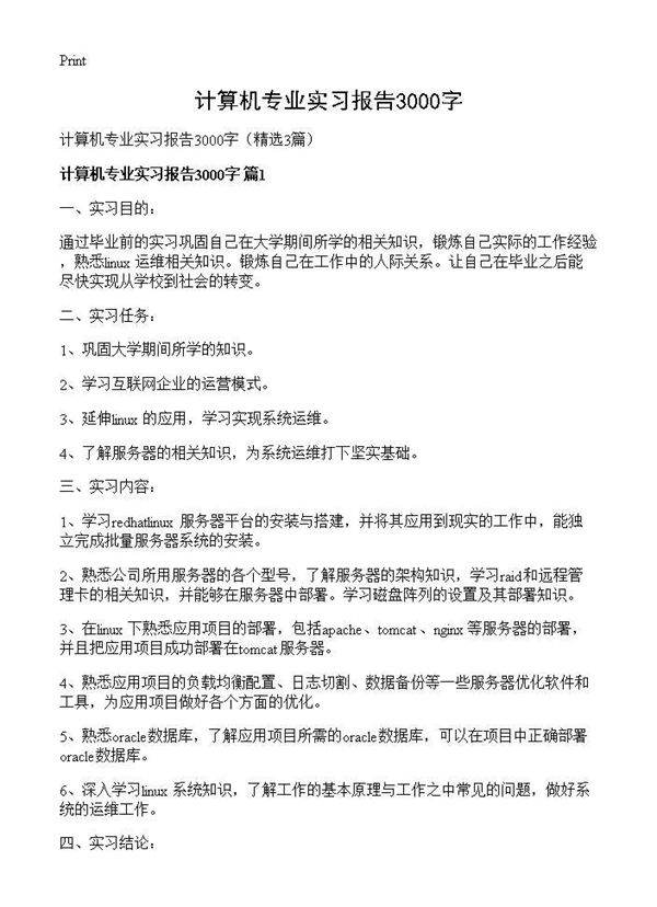 计算机专业实习报告3000字3篇