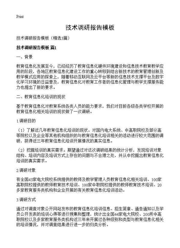 技术调研报告模板3篇