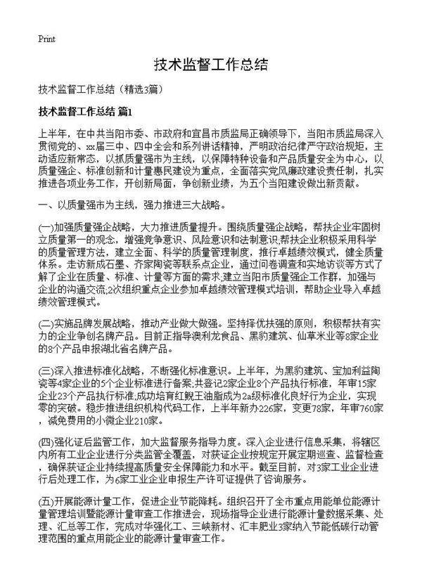 技术监督工作总结3篇