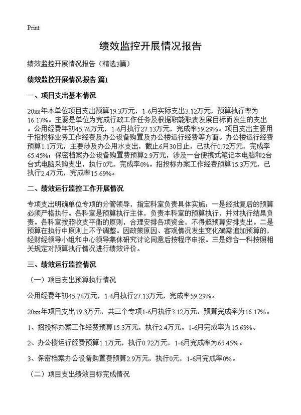 绩效监控开展情况报告3篇