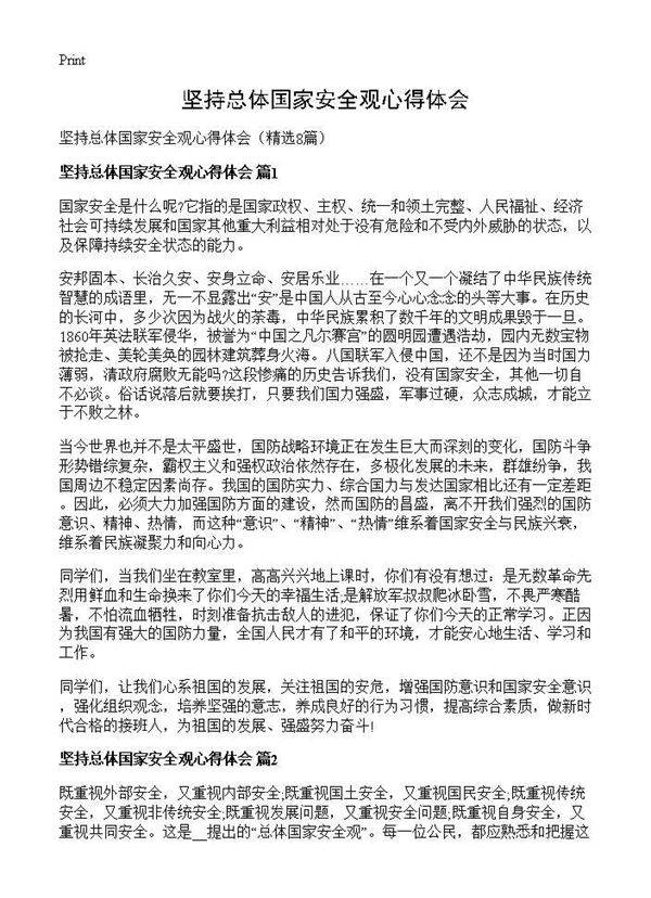 坚持总体国家安全观心得体会8篇