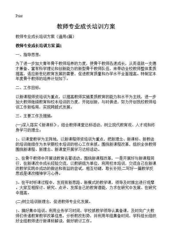 教师专业成长培训方案6篇