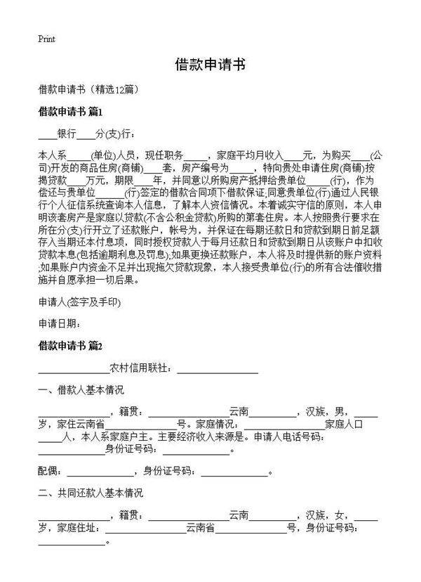 借款申请书12篇