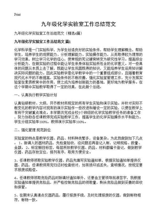 九年级化学实验室工作总结范文4篇