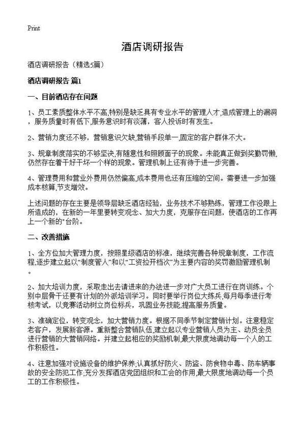 酒店调研报告5篇