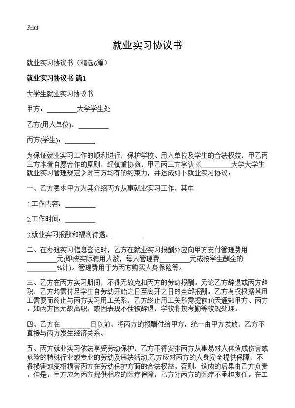 就业实习协议书6篇