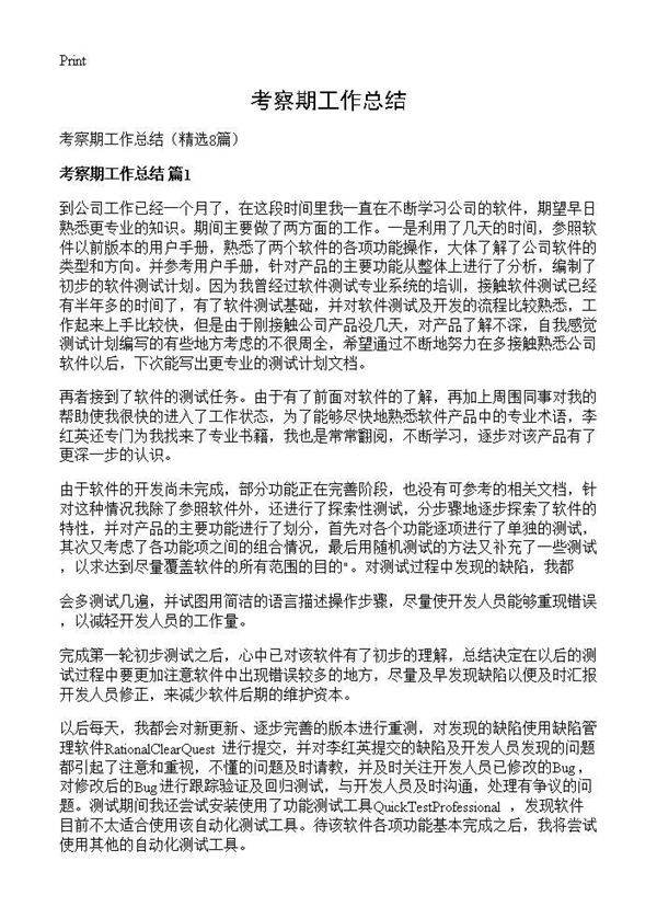 考察期工作总结8篇