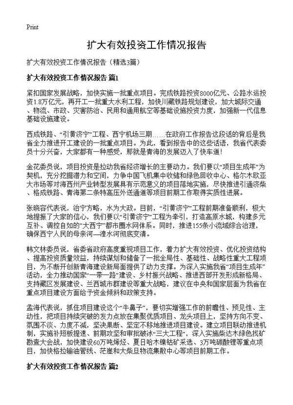 扩大有效投资工作情况报告3篇