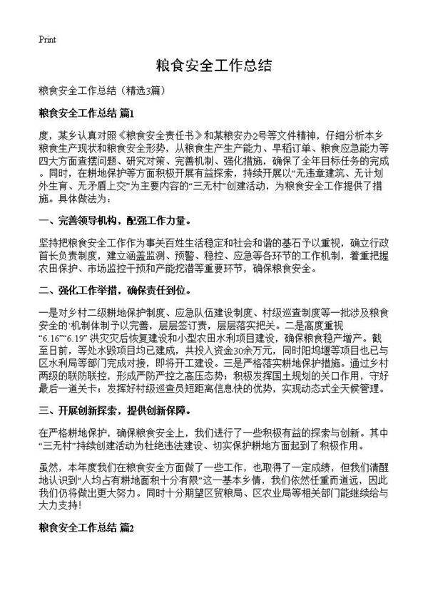 粮食安全工作总结3篇