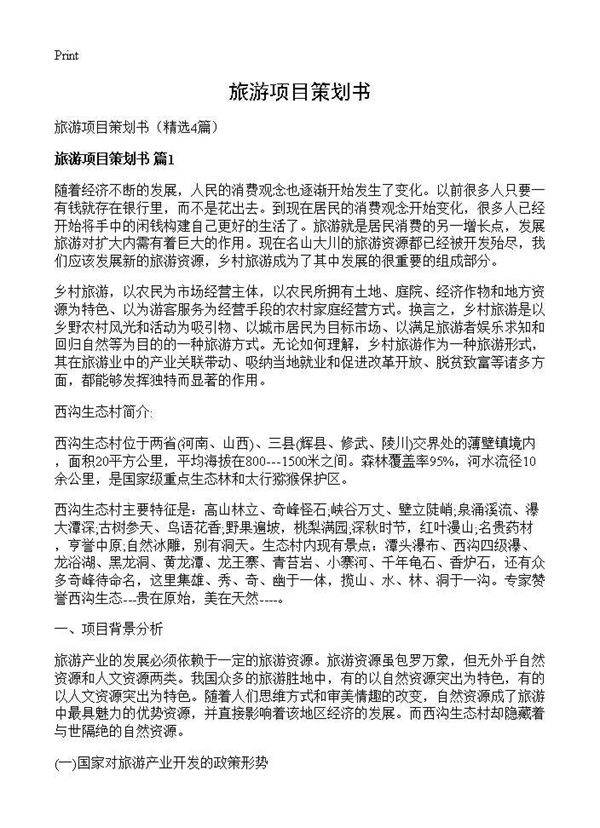 旅游项目策划书4篇