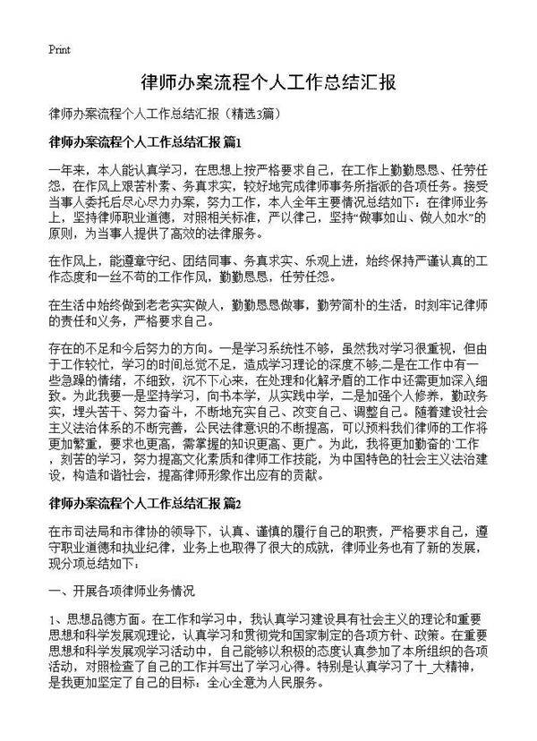 律师办案流程个人工作总结汇报3篇