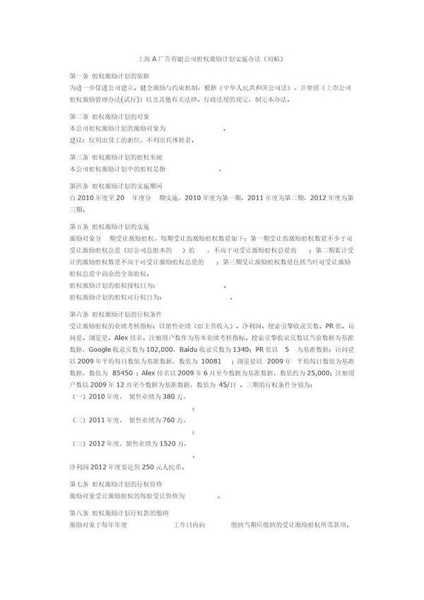 有限责任公司股权激励方案(范本)