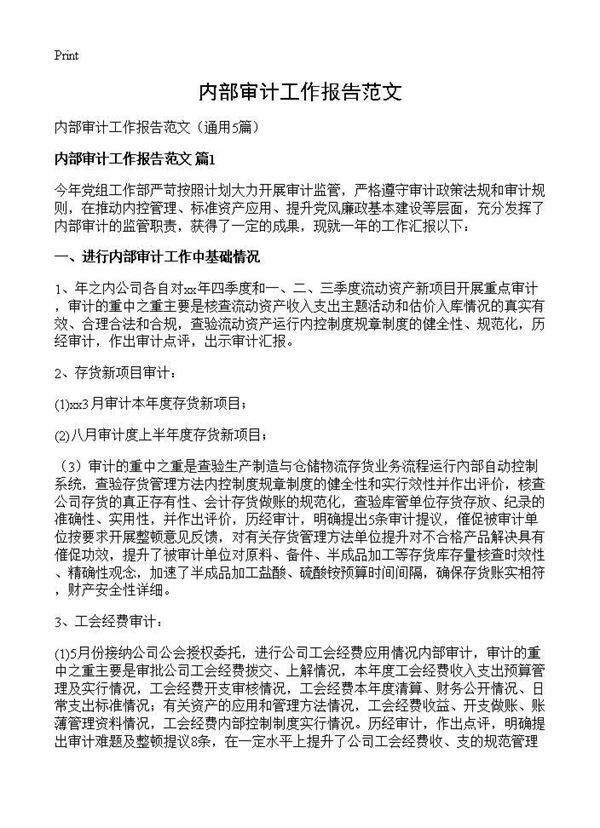 内部审计工作报告范文5篇