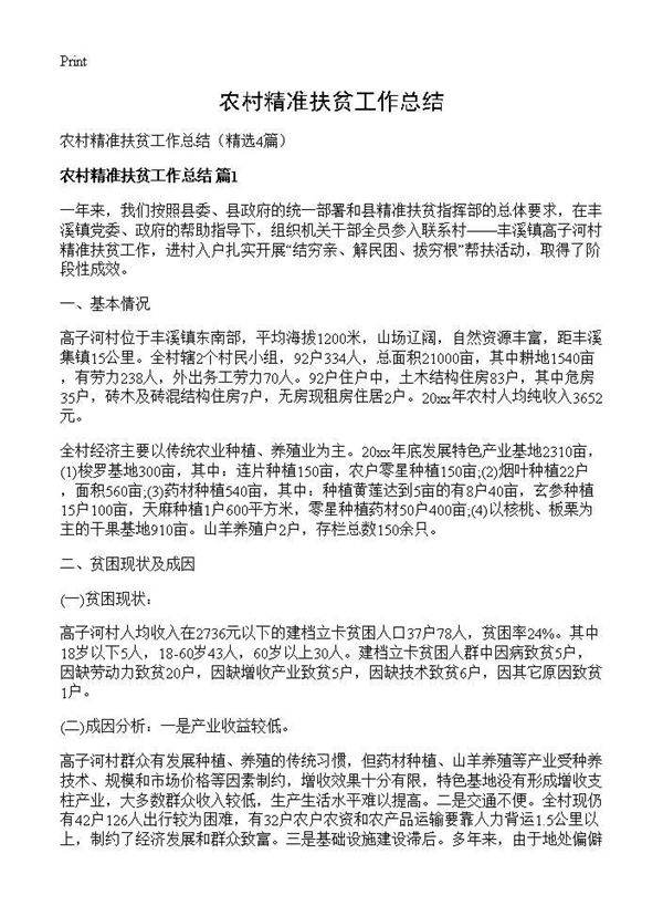 农村精准扶贫工作总结4篇