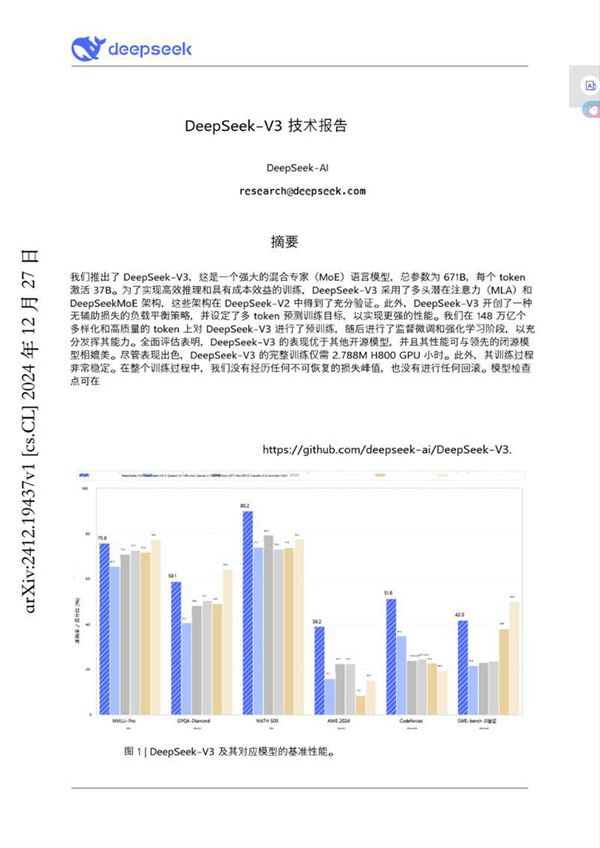 DeepSeek V3 技术报告