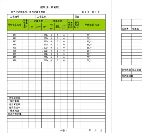 电气Excel计算表-电力负荷(电线穿线槽)计算书