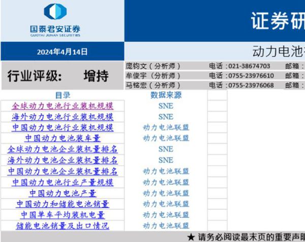 动力电池行业数据库(国泰君安20240414)