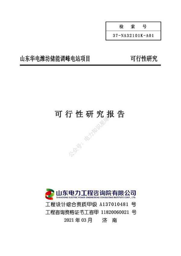 山东华电储能调峰电站项目可行性研究报告