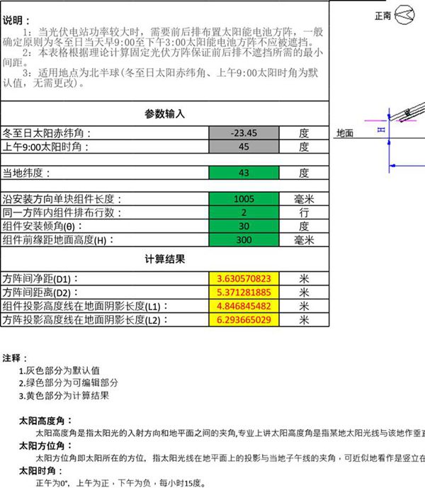 2023版 光伏电站发电量 间距 阴影 减排量计算表