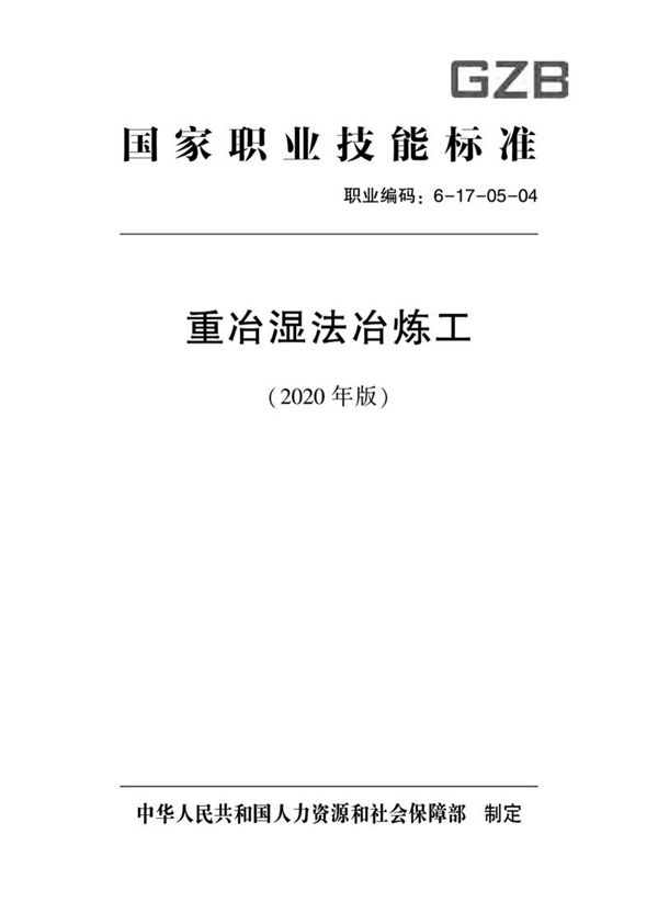 国家职业标准 GZB 6-17-05-04 重冶湿法冶炼工 (2020)