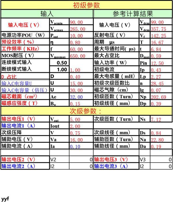 最全开关电源相关计算表格