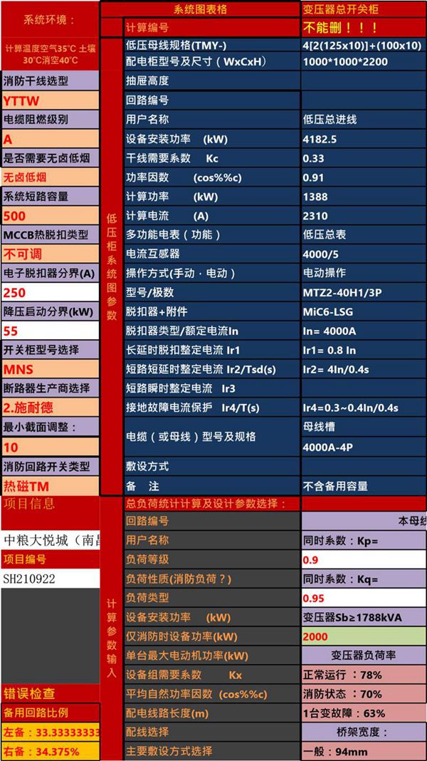 超强大变电站 变压器负荷计算书(含电压降)