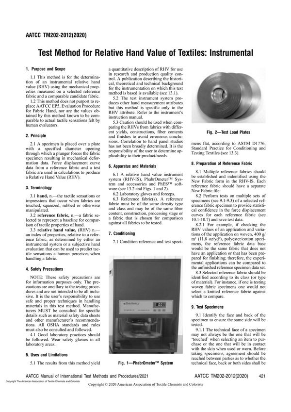 AATCC 202-2012(R2020) Test Method for Relative Hand Value of Textiles  Instrumental