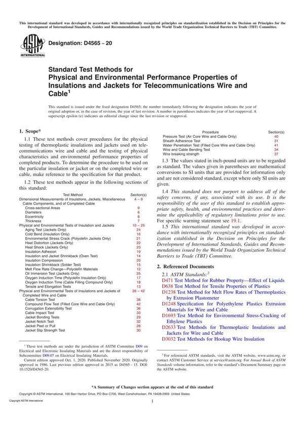 ASTM D4565-20 Standard Test Methods for Physical and Environmental Performance Properties of Insul
