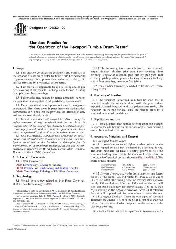 ASTM D5252-20 Standard Practice for the Operation of the Hexapod Tumble Drum Tester