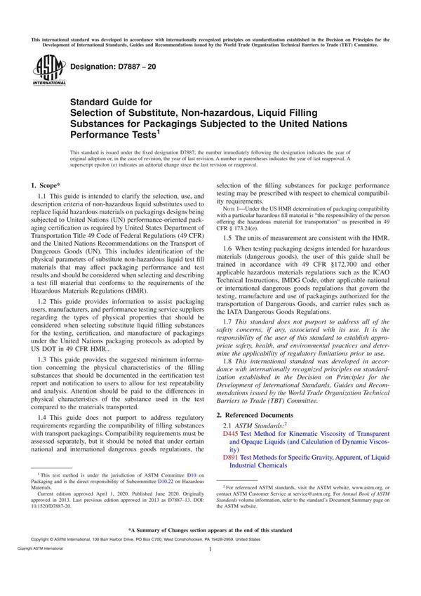 ASTM D7887-20 Standard Guide for Selection of Substitute, Non-hazardous, Liquid Filling Substances