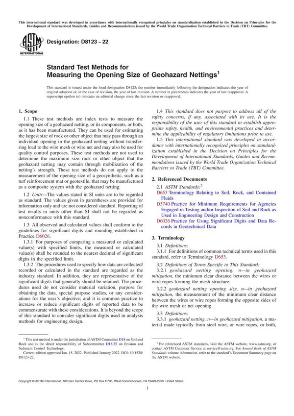 ASTM D8123-22 测量地质灾害网开口尺寸的标准试验方法