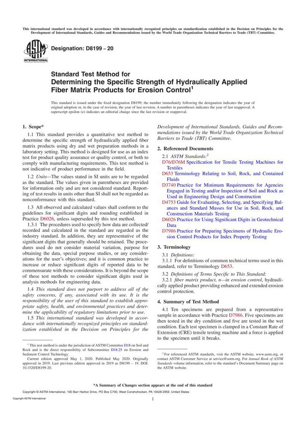 ASTM D8199-20 Standard Test Method for Determining the Specific Strength of Hydraulically Applied