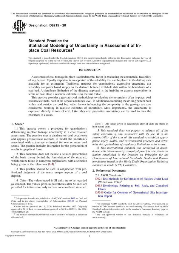 ASTM D8215-20 Standard Practice for Statistical Modeling of Uncertainty in Assessment of In-place