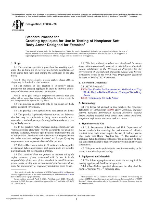 ASTM E3086-20 Standard Practice for Creating Appliques for Use in Testing of Nonplanar Soft Body A