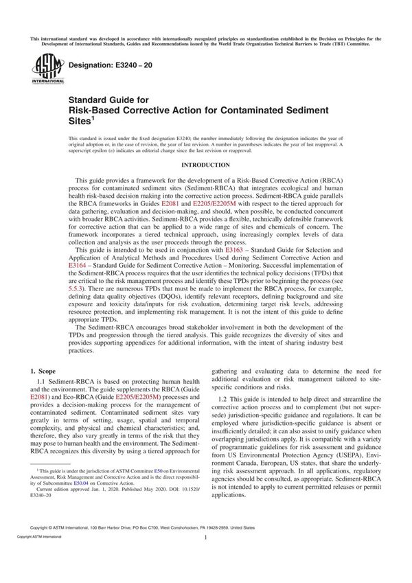 ASTM E3240-20 污染沉积物场地基于风险的纠正措施的标准指南